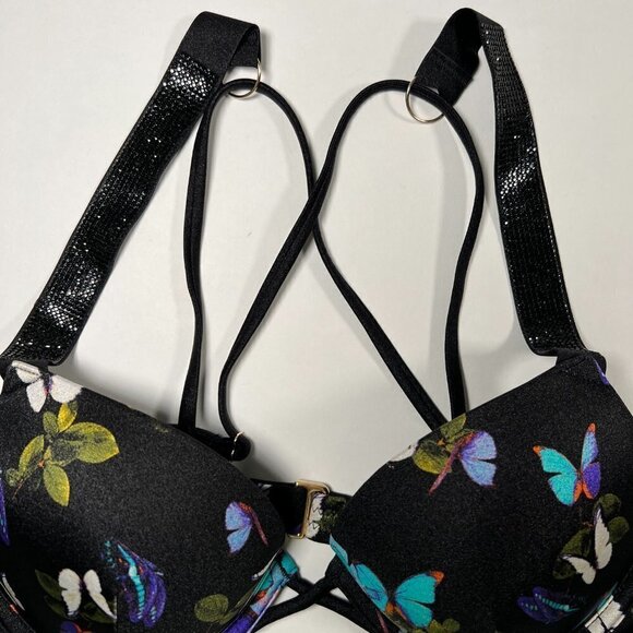 Victoria Secret 36D Bombshell Push Up Bikini Top Butterfly Print Shine Strap - Picture 7 of 10